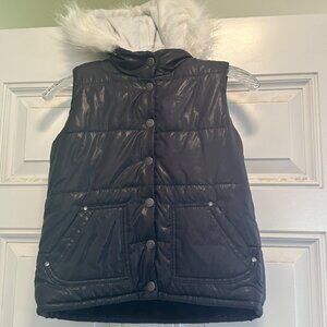Place Girls Hooded Button Down Vest Size M7/8 Navy Polyester